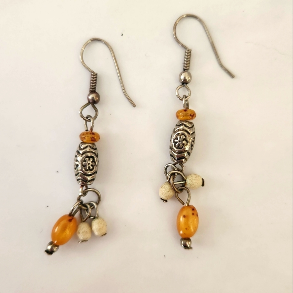 Amber Floral Beaded Earrings